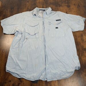 Columbia Shirt Mens XL Blue Striped Super Bonehead Vented‎ Mesh Back Button Up